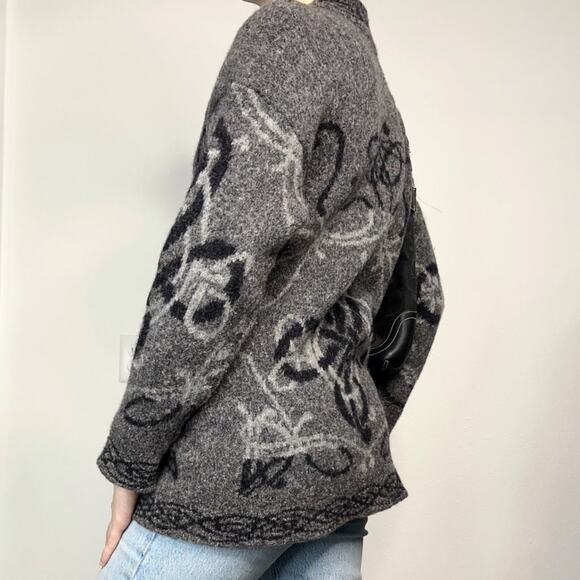 HARLEY OF SCOTLAND Womens Wool Blend Gray Black Button Cardigan Sweater - Picture 6 of 10